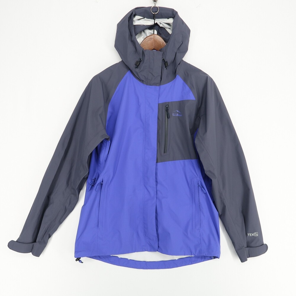 L.L. Bean Rain Jacket Womens Misses Small Blue Gray Hooded Flaws*
